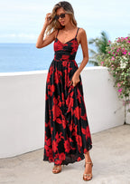 PRETTYGARDEN Women's Floral Maxi Dress Summer Outfits Spaghetti Strap Flowy Long Sundress Beach Vacation Boho Dresses
