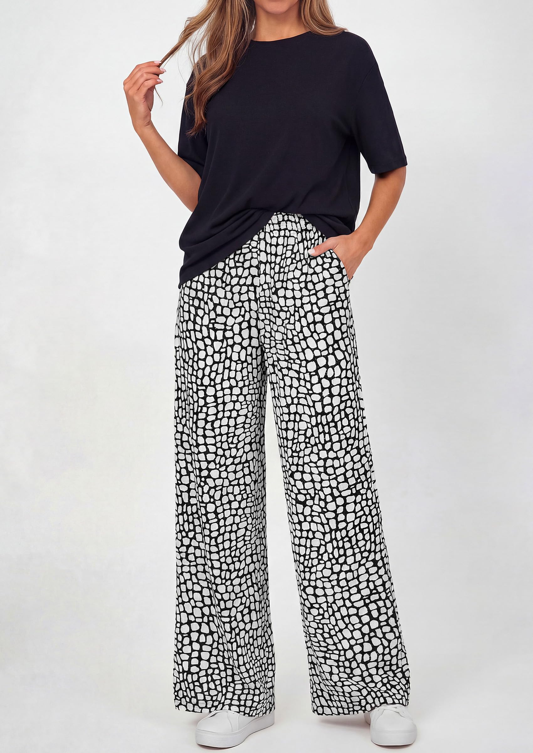 PRETTYGARDEN Women's 2 Piece Lounge Sets Summer Casual Short Sleeve Tops Leopard Flowy Pants Pajamas Vacation Travel Outfits