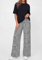 PRETTYGARDEN Women's 2 Piece Lounge Sets Summer Casual Short Sleeve Tops Leopard Flowy Pants Pajamas Vacation Travel Outfits