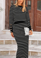 PRETTYGARDEN 2 Piece Skirts Sets For Women Fall Fashion Striped Sweater Dress Knit Lounge Travel Outfits Winter Clothing
