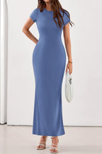 PRETTYGARDEN Womens Summer Maxi Dresses Casual Short Sleeve Crewneck Knit Slit T Shirt Dress Spring Long Beach Sundress