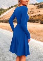 PRETTYGARDEN Women's Spring Fall Short Dress Ribbed Knit Crewneck Long Sleeve A Line Flowy Casual Elegant Going Out Dresses