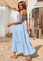 PRETTYGARDEN Women's Summer Maxi Dress Casual Boho Sleeveless Spaghetti Strap Smocked Tiered Long Beach Sundresses