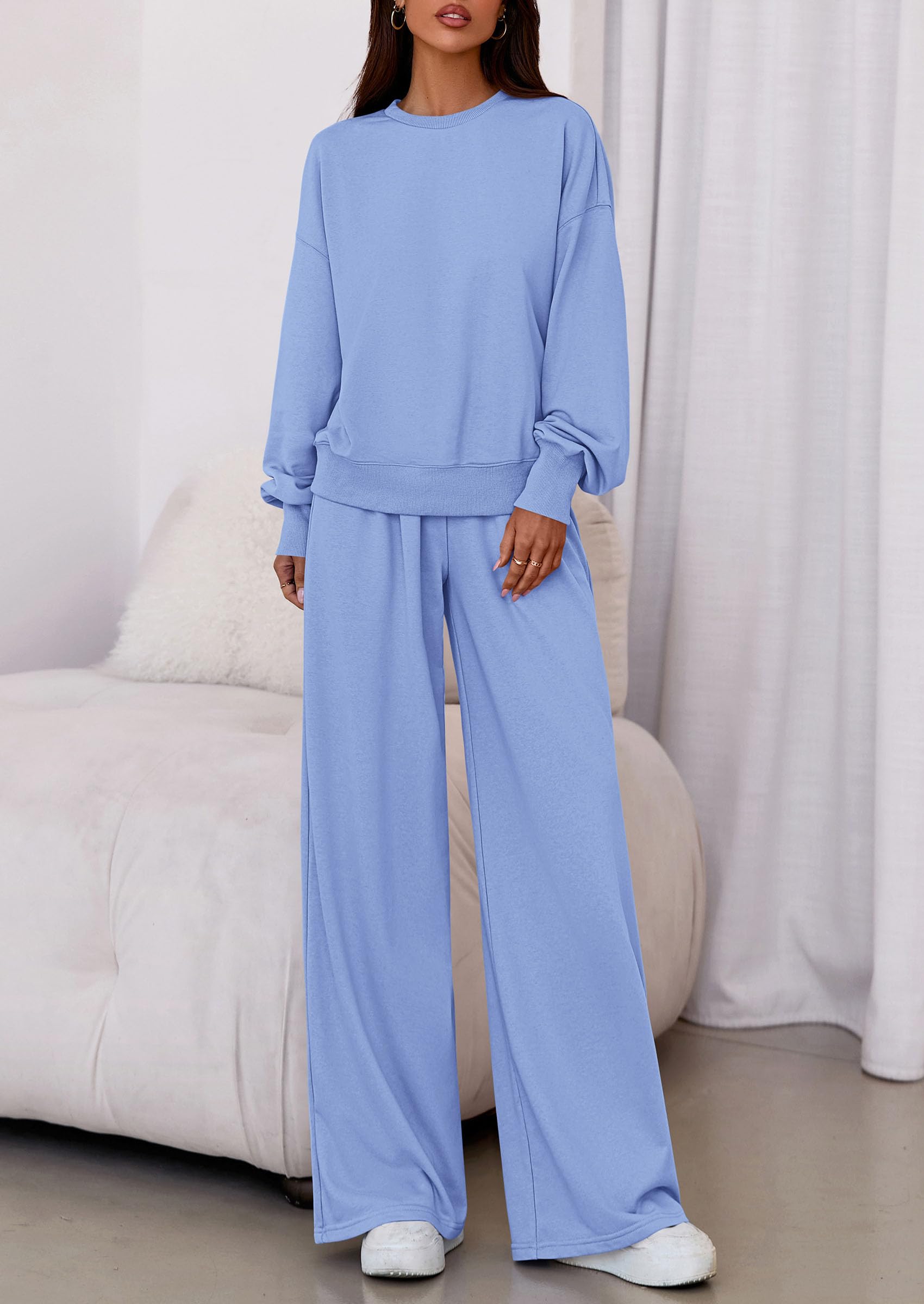 PRETTYGARDEN Womens 2 Piece Sets Long Sleeve Sweatshirt Wide Leg Pants Loose Matching Lounge Set Trendy Fall Outfits