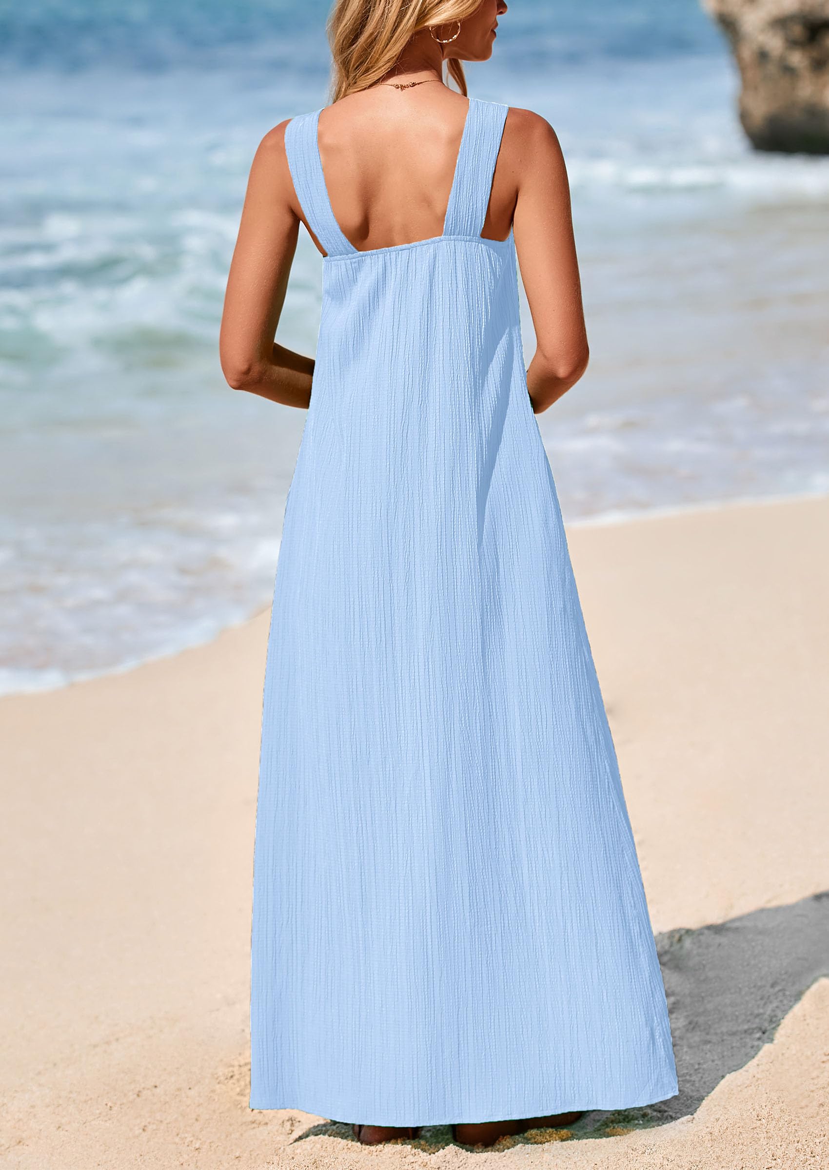 PRETTYGARDEN Womens Casual Long Summer Dresses Sleeveless Strappy Loose Flowy Beach Vacation Maxi Dress with Pockets
