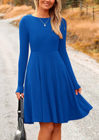 PRETTYGARDEN Women's Spring Fall Short Dress Ribbed Knit Crewneck Long Sleeve A Line Flowy Casual Elegant Going Out Dresses