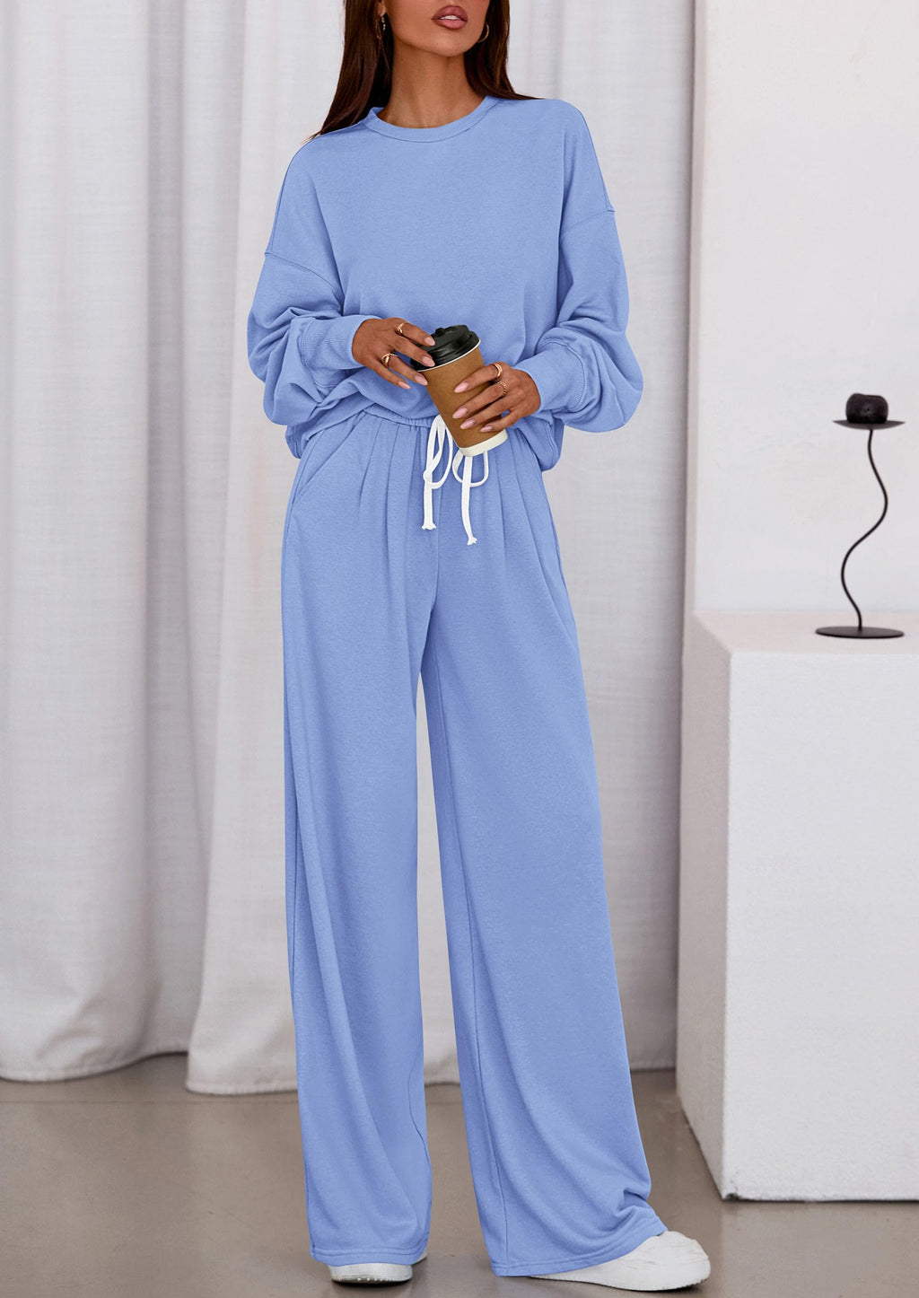 PRETTYGARDEN Womens 2 Piece Sets Long Sleeve Sweatshirt Wide Leg Pants Loose Matching Lounge Set Trendy Fall Outfits