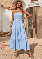 PRETTYGARDEN Women's Summer Maxi Dress Casual Boho Sleeveless Spaghetti Strap Smocked Tiered Long Beach Sundresses