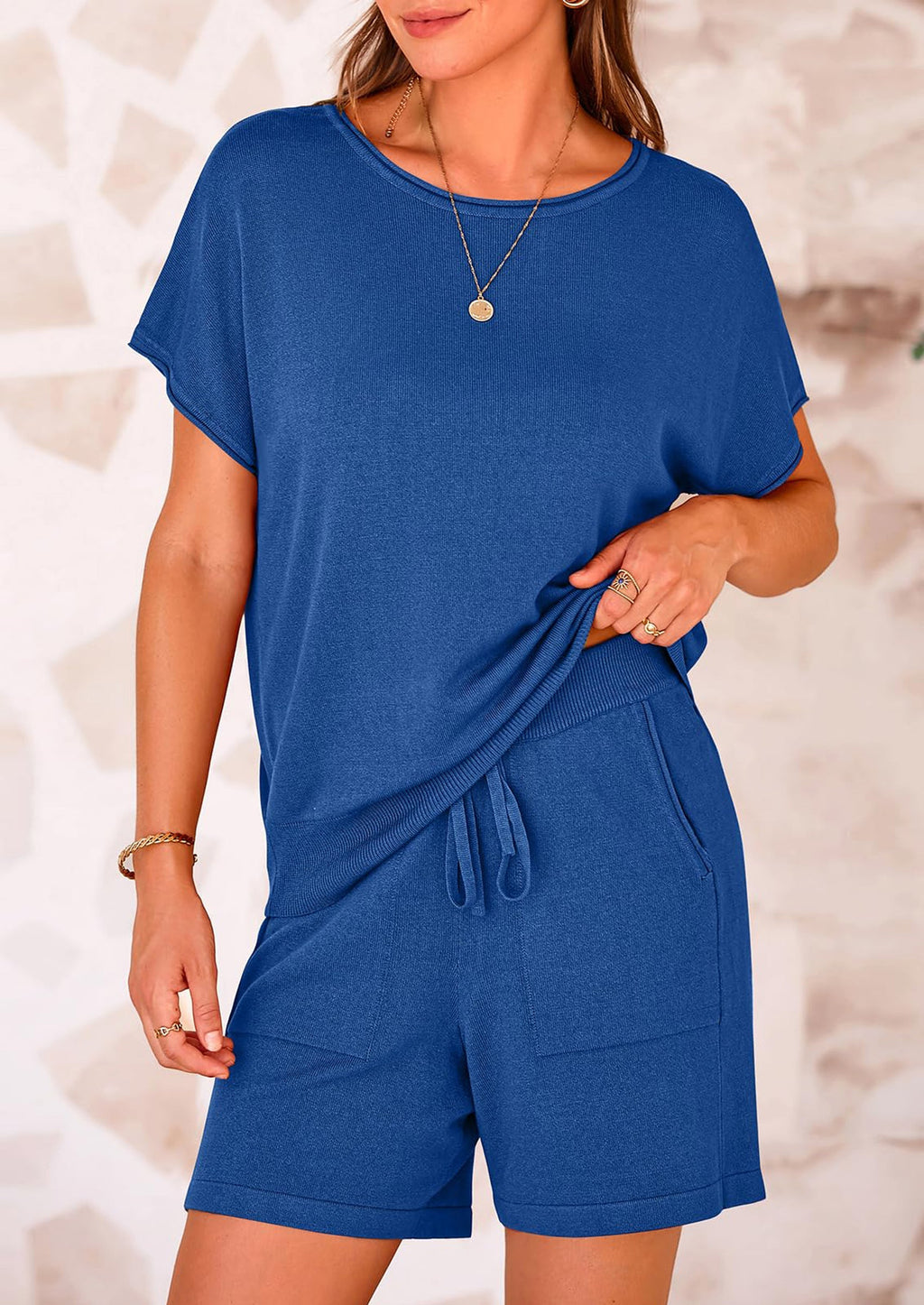 PRETTYGARDEN Two Piece Set for Women Summer Lounge Sets Shorts And Short Sleeve Tops Knitted Matching Travel Spring Outfits