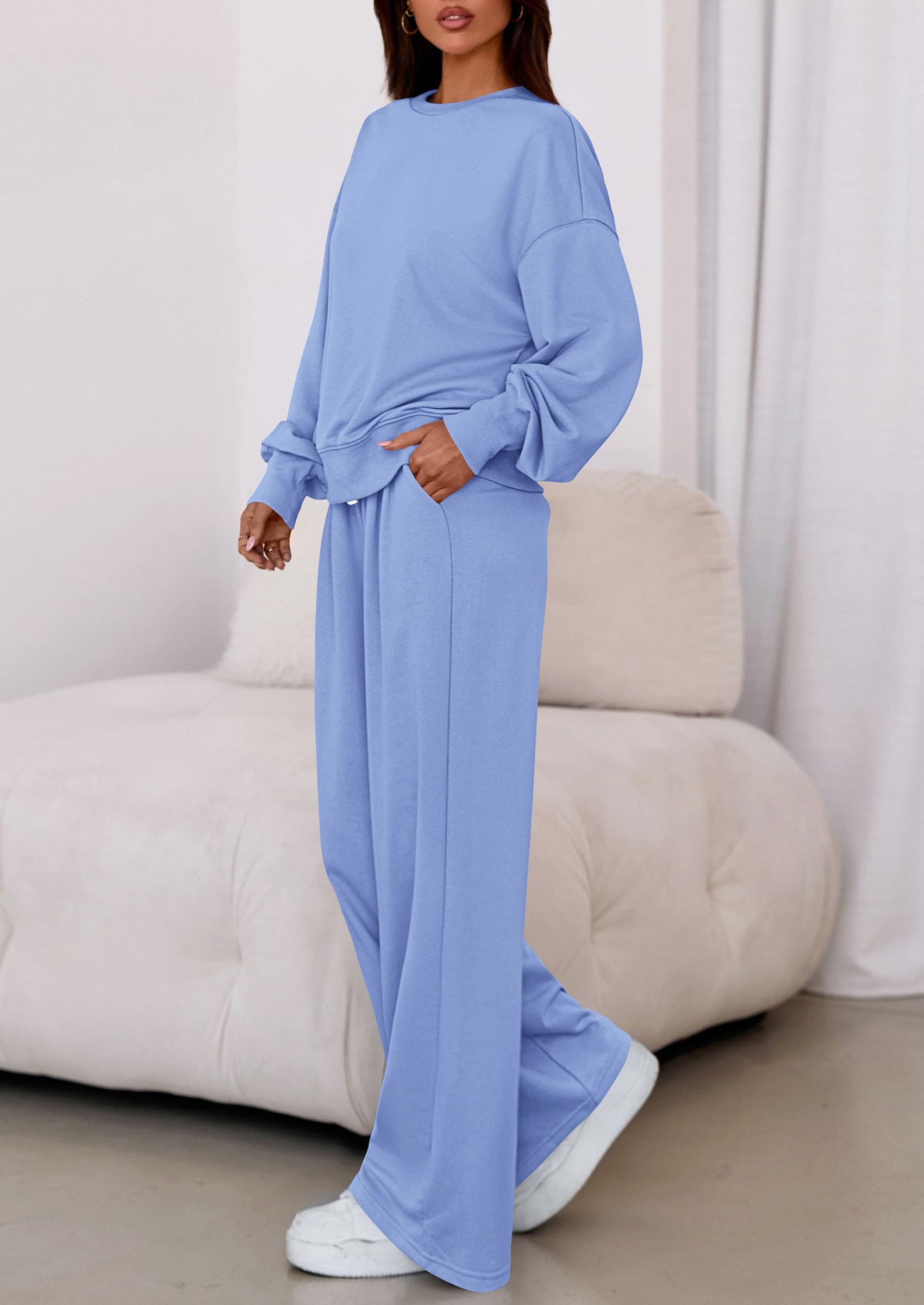 PRETTYGARDEN Womens 2 Piece Sets Long Sleeve Sweatshirt Wide Leg Pants Loose Matching Lounge Set Trendy Fall Outfits