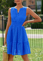 PRETTYGARDEN Women's Summer Dresses Sleeveless V Neck Eyelet Hollow Out Swing A Line Beach Vacation Sun Dress
