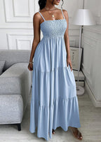 PRETTYGARDEN Women's Summer Maxi Dress Casual Boho Sleeveless Spaghetti Strap Smocked Tiered Long Beach Sundresses