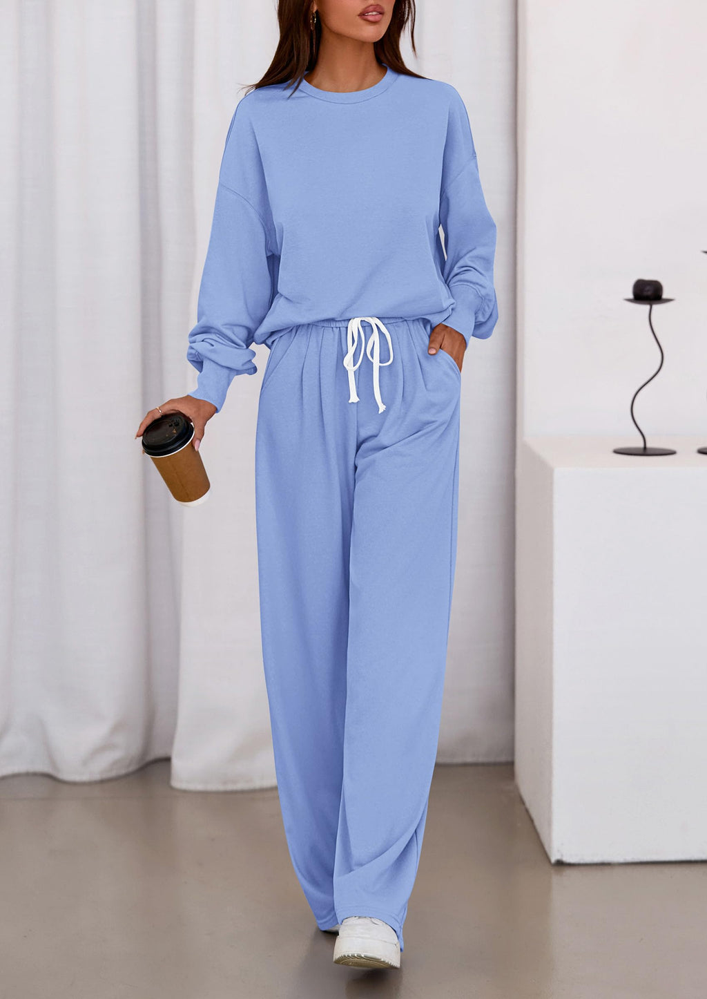PRETTYGARDEN Womens 2 Piece Sets Long Sleeve Sweatshirt Wide Leg Pants Loose Matching Lounge Set Trendy Fall Outfits