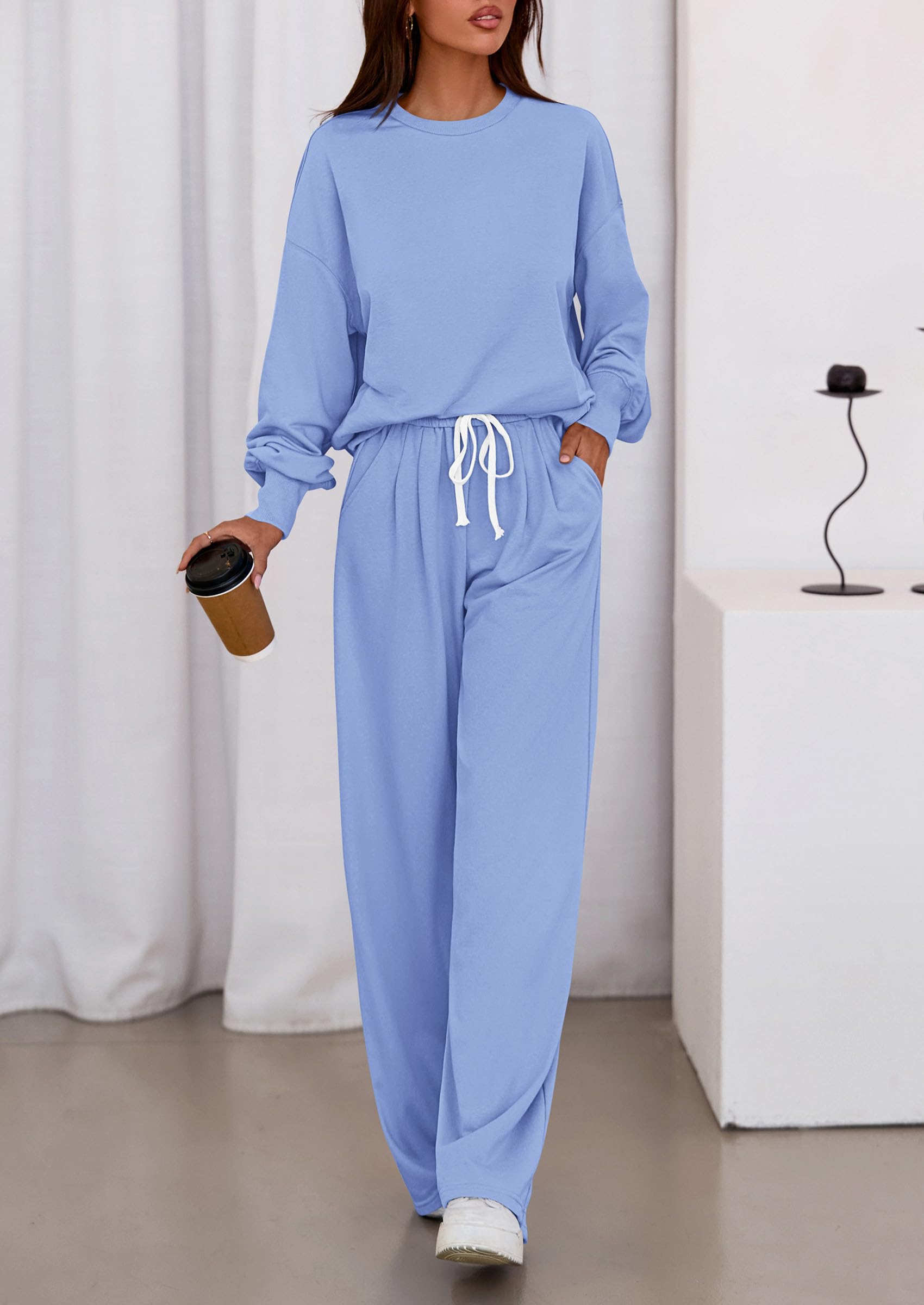 PRETTYGARDEN Womens 2 Piece Sets Long Sleeve Sweatshirt Wide Leg Pants Loose Matching Lounge Set Trendy Fall Outfits