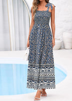 PRETTYGARDEN Women's Summer Maxi Dress Tie Straps Floral Beach Vacation Long Dresses Smocked Boho Sundress with Pockets