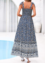 PRETTYGARDEN Women's Summer Maxi Dress Tie Straps Floral Beach Vacation Long Dresses Smocked Boho Sundress with Pockets