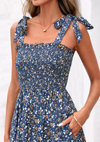 PRETTYGARDEN Women's Summer Maxi Dress Tie Straps Floral Beach Vacation Long Dresses Smocked Boho Sundress with Pockets