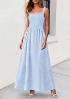 PRETTYGARDEN Women's Maxi Striped Dress Summer Sleeveless Square Neck Smocked A Line Long Flowy Spring Vacation Sundress