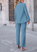 PRETTYGARDEN 2 Piece Blazer Outfits Business Casual Oversized Jacket Wide Leg Work Pants Dressy Suit Set
