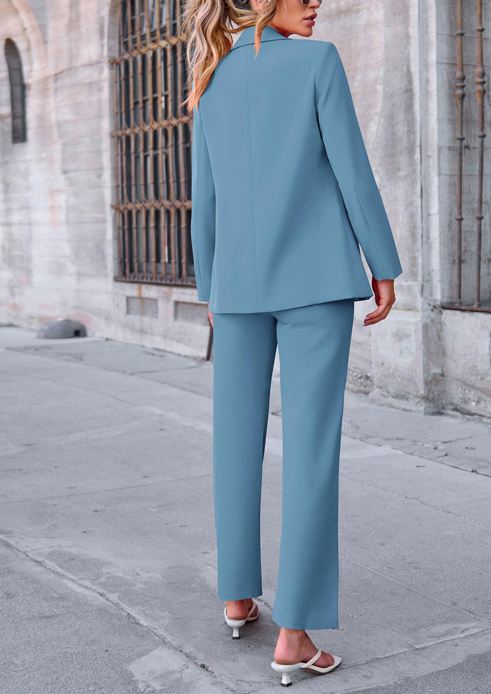 PRETTYGARDEN 2 Piece Blazer Outfits Business Casual Oversized Jacket Wide Leg Work Pants Dressy Suit Set