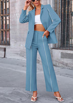 PRETTYGARDEN 2 Piece Blazer Outfits Business Casual Oversized Jacket Wide Leg Work Pants Dressy Suit Set