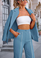 PRETTYGARDEN 2 Piece Blazer Outfits Business Casual Oversized Jacket Wide Leg Work Pants Dressy Suit Set