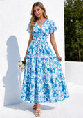 PRETTYGARDEN Women Summer Maxi Dresses Short Sleeve V Neck Button Floral Tiered Flowy Boho Sundress Beach Outfits
