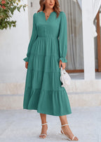 PRETTYGARDEN Women Fall Long Sleeve Smocked Maxi Dress Casual Square Neck Swiss Dot Tiered Ruffle Flowy Spring Pocket Dresses