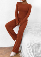 PRETTYGARDEN Women's 2 Piece Lounge Sets Asymmetrical Long Sleeve T Shirt Wide Leg Pants Casual Outfits Tracksuit