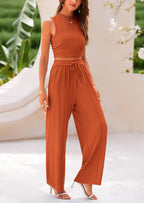 PRETTYGARDEN 2 Piece Sets Sleeveless Tank Ribbed Travel Vacation Lounge Wear Outfits
