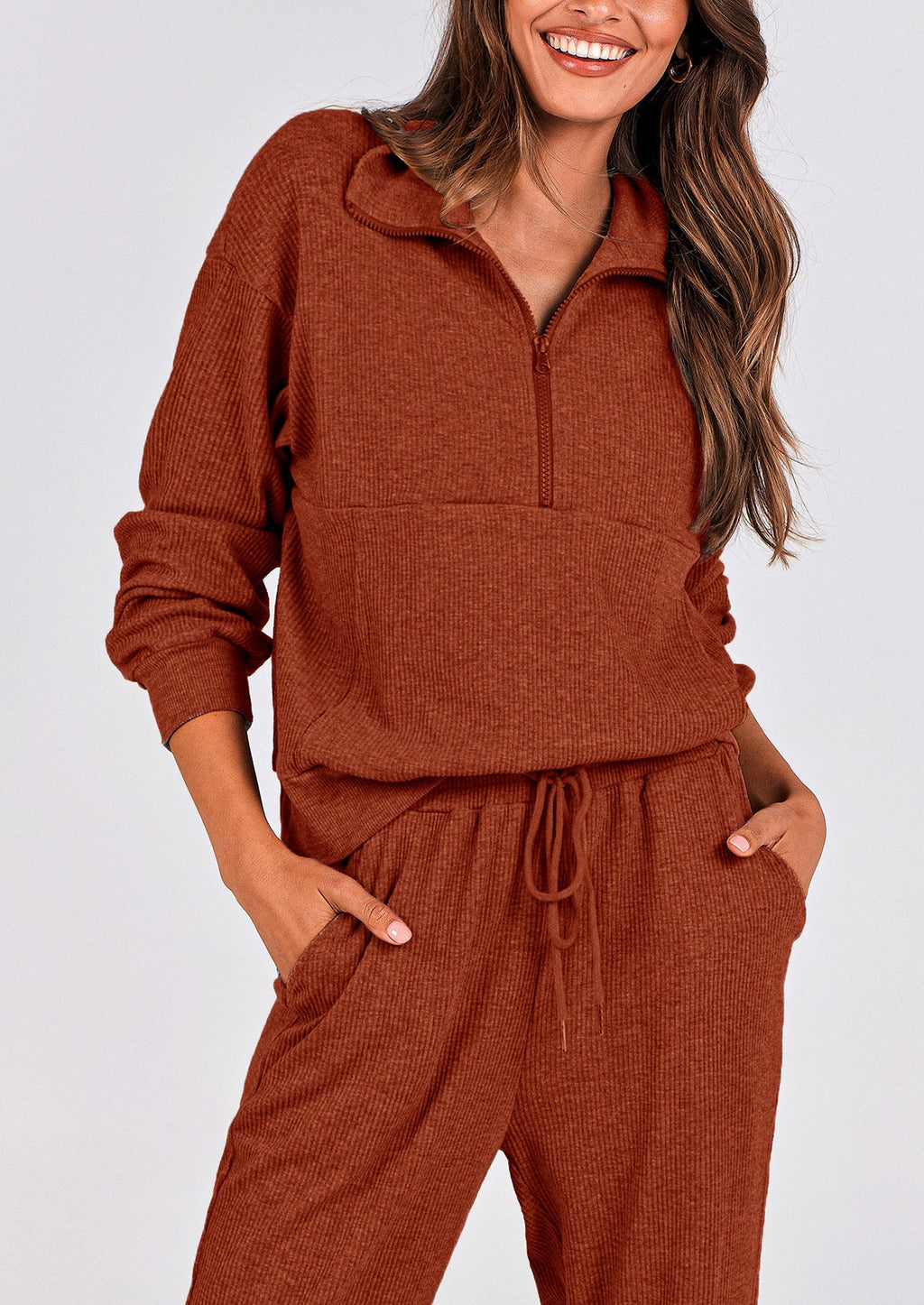 PRETTYGARDEN Women's Fall 2 Piece Lounge Sets Zip Up Sweatshirt Jogger Pants Sweat Track Suits Travel Outfit Winter Clothing