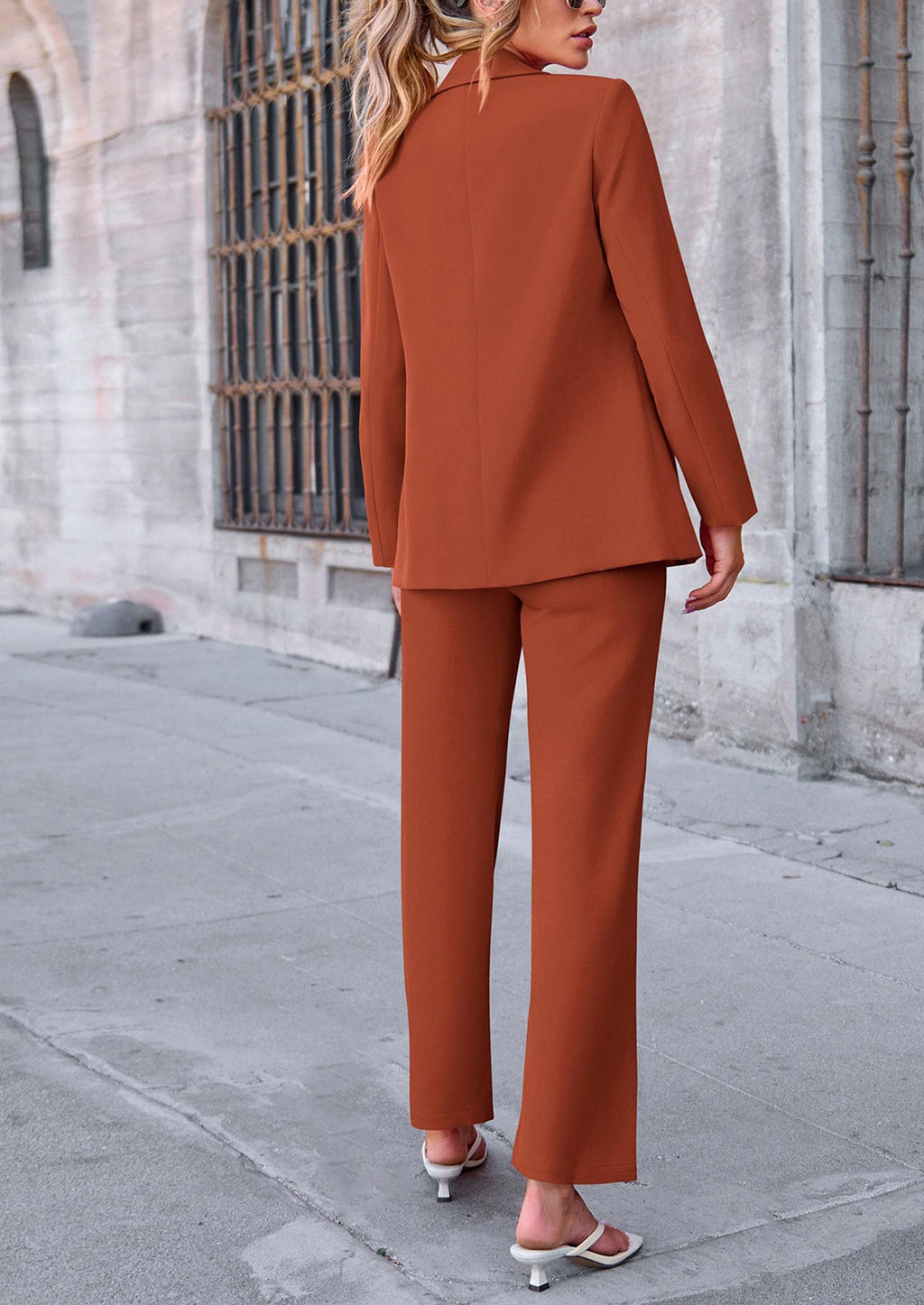 PRETTYGARDEN 2 Piece Blazer Outfits Business Casual Oversized Jacket Wide Leg Work Pants Dressy Suit Set