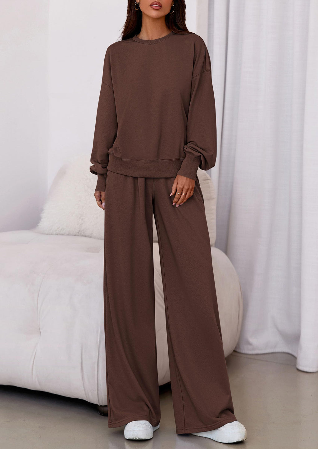 PRETTYGARDEN Womens 2 Piece Sets Long Sleeve Sweatshirt Wide Leg Pants Loose Matching Lounge Set Trendy Fall Outfits