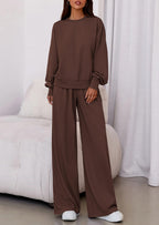 PRETTYGARDEN Womens 2 Piece Sets Long Sleeve Sweatshirt Wide Leg Pants Loose Matching Lounge Set Trendy Fall Outfits