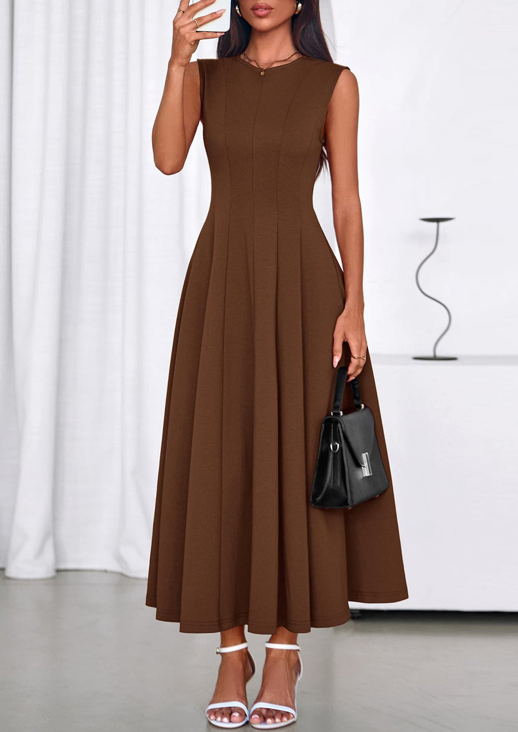 PRETTYGARDEN Sleeveless Crewneck Summer Maxi Dresses for Women Elegant Classy Semi Formal A Line Modest Party Dress