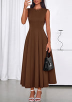 PRETTYGARDEN Sleeveless Crewneck Summer Maxi Dresses for Women Elegant Classy Semi Formal A Line Modest Party Dress