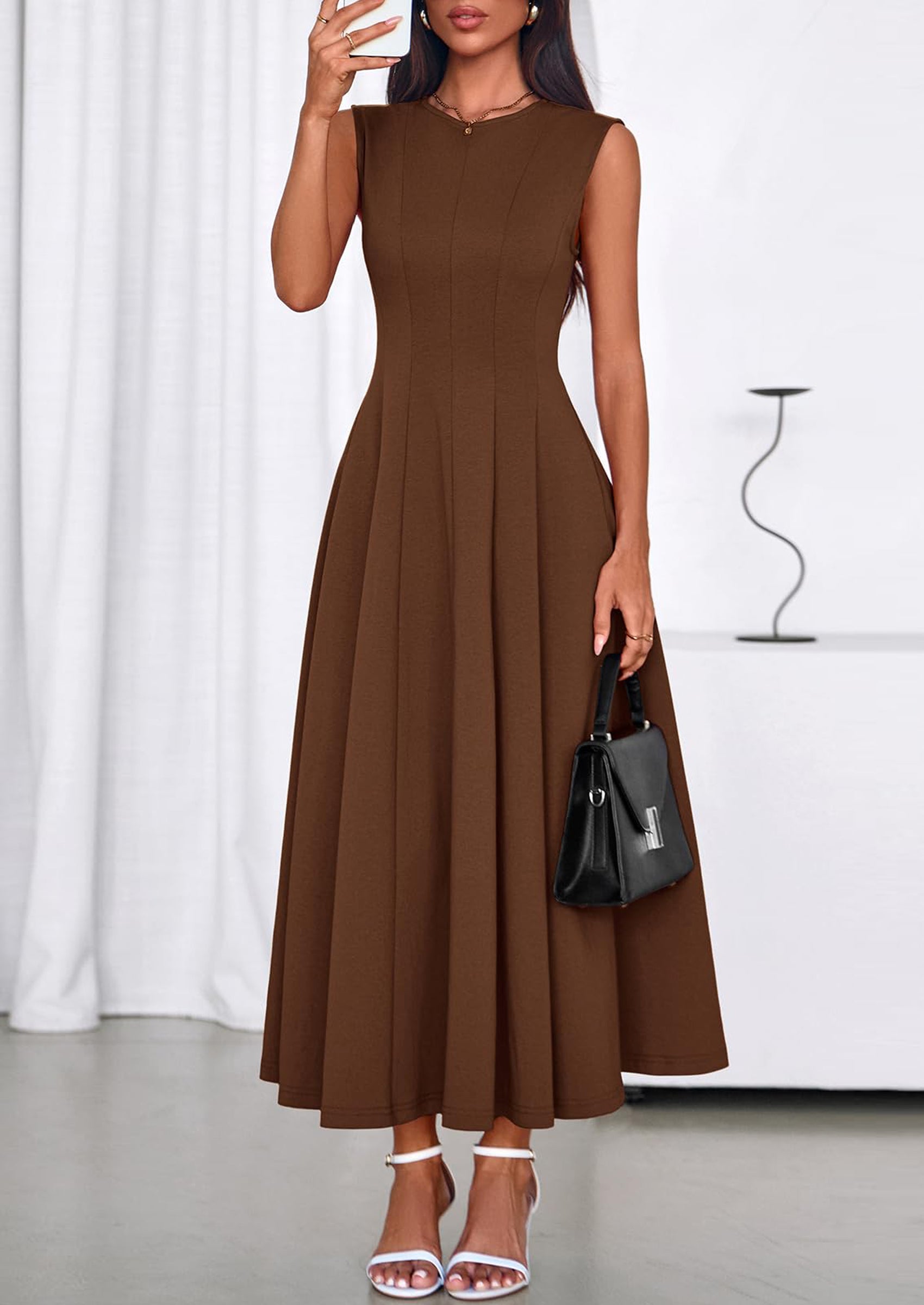 PRETTYGARDEN Sleeveless Crewneck Summer Maxi Dresses for Women Elegant Classy Semi Formal A Line Modest Party Dress