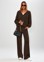 PRETTYGARDEN Women's 2 Piece Fall Lounge Sets Zip Up Hoodie Wide Leg Pants Tracksuit Matching Travel Outfits Clothes