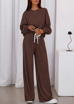 PRETTYGARDEN Womens 2 Piece Sets Long Sleeve Sweatshirt Wide Leg Pants Loose Matching Lounge Set Trendy Fall Outfits