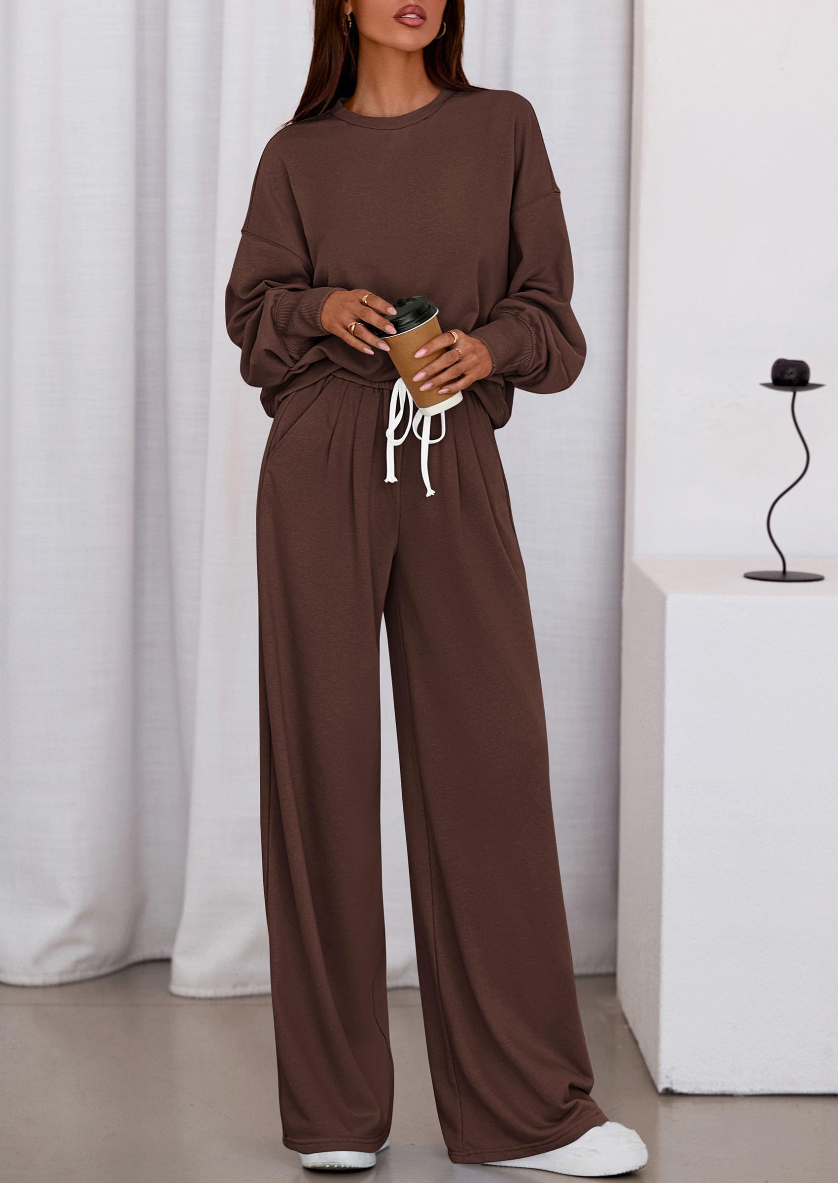 PRETTYGARDEN Womens 2 Piece Sets Long Sleeve Sweatshirt Wide Leg Pants Loose Matching Lounge Set Trendy Fall Outfits