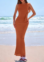 PRETTYGARDEN Women's Summer Maxi Dresses Sleeveless Ruffle Formal Wedding Guest Cocktail Mesh Bodycon Split Long Dress