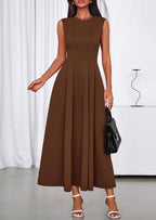 PRETTYGARDEN Sleeveless Crewneck Summer Maxi Dresses for Women Elegant Classy Semi Formal A Line Modest Party Dress