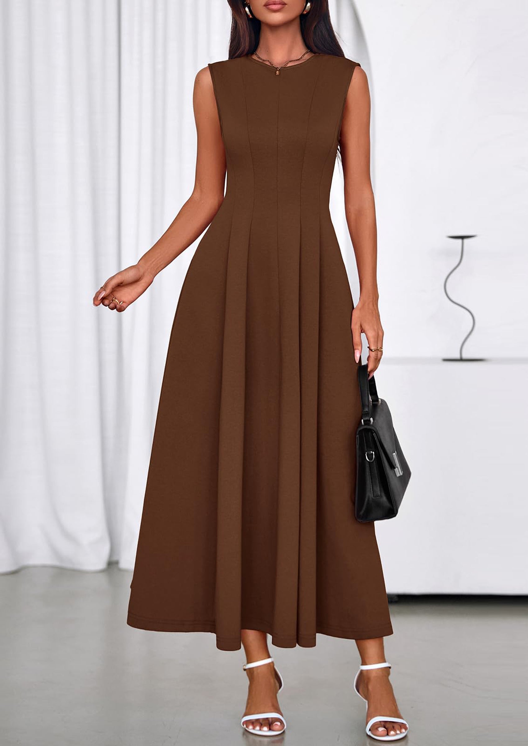 PRETTYGARDEN Sleeveless Crewneck Summer Maxi Dresses for Women Elegant Classy Semi Formal A Line Modest Party Dress