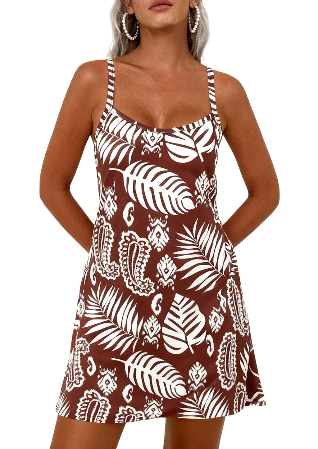 PRETTYGARDEN Women's Summer Dresses Casual Print Spaghetti Strap Sleeveless Sundress Beach Vacation Cover Ups
