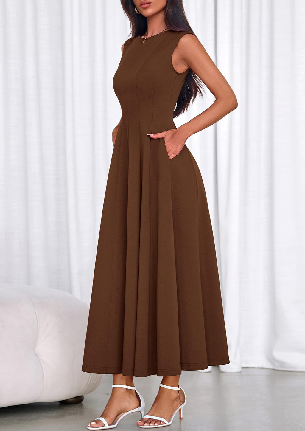 PRETTYGARDEN Sleeveless Crewneck Summer Maxi Dresses for Women Elegant Classy Semi Formal A Line Modest Party Dress