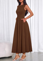 PRETTYGARDEN Sleeveless Crewneck Summer Maxi Dresses for Women Elegant Classy Semi Formal A Line Modest Party Dress