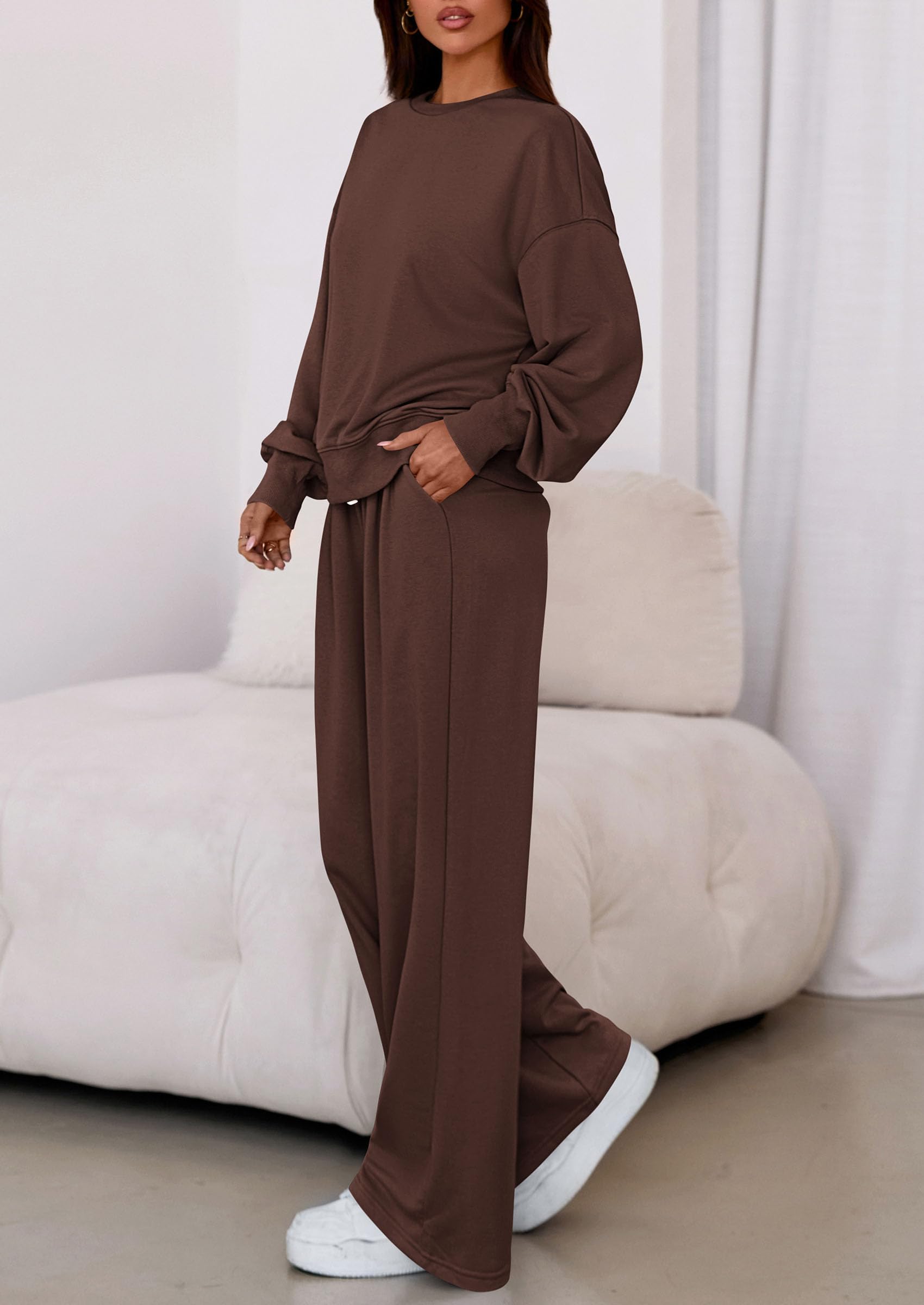 PRETTYGARDEN Womens 2 Piece Sets Long Sleeve Sweatshirt Wide Leg Pants Loose Matching Lounge Set Trendy Fall Outfits