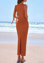 PRETTYGARDEN Women's Summer Maxi Dresses Sleeveless Ruffle Formal Wedding Guest Cocktail Mesh Bodycon Split Long Dress