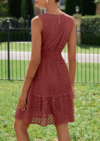 PRETTYGARDEN Women's Summer Dresses Sleeveless V Neck Eyelet Hollow Out Swing A Line Beach Vacation Sun Dress