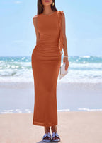 PRETTYGARDEN Women's Summer Maxi Dresses Sleeveless Ruffle Formal Wedding Guest Cocktail Mesh Bodycon Split Long Dress